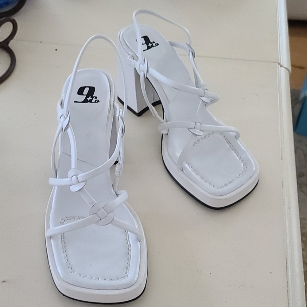 9&Co. WINDY White Leather Platform Sandals